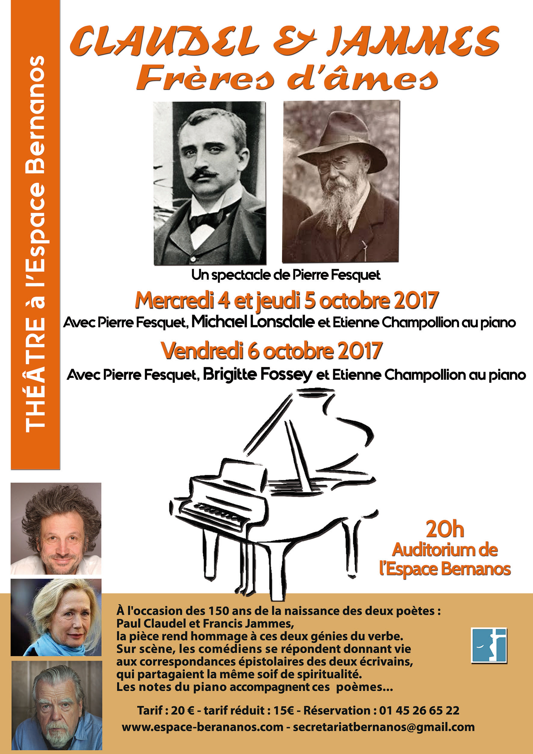 Claudel et Jammes – Frères d’âme – Spectacle à l’espace Bernanos à Paris les 4-5-6 octobre