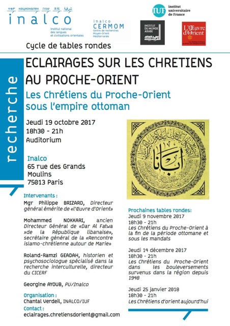Paris – Table ronde à l’INALCO sur les chrétiens au Proche-Orient