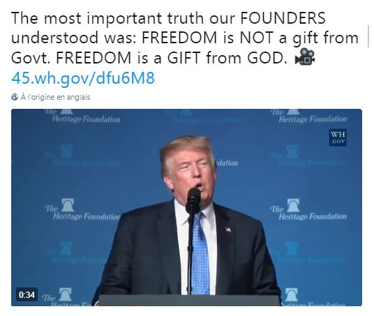 La liberté n’est pas un don du gouvernement. La liberté est un don de Dieu. Trump