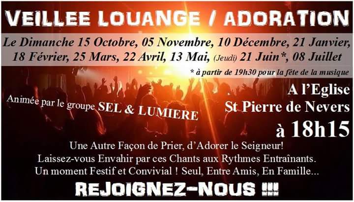 Veillée Louange/Adoration animée par les Jeunes Nivernais : 5 novembre à Nevers (58)