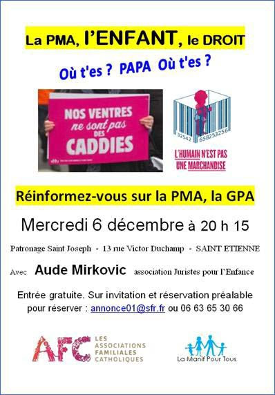 AFC – Conférence sur la PMA, l’enfant, le droit – le 6 décembre à Saint-Etienne (42)