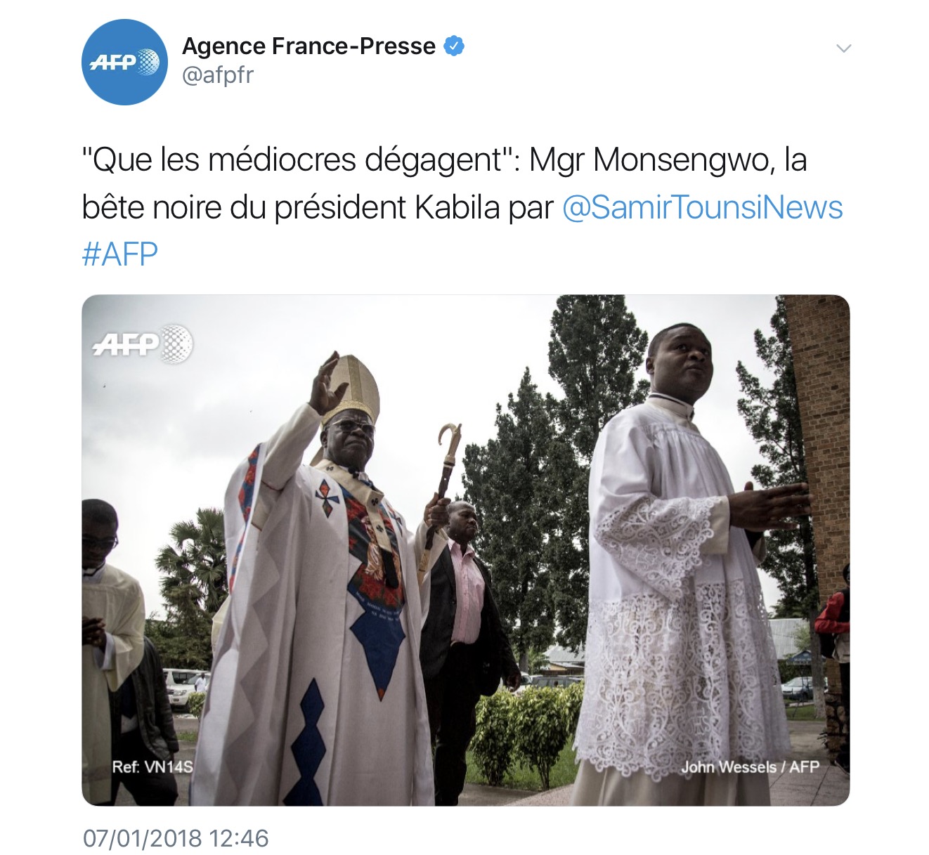 Le tweet du jour: quand l’AFP parle du combat de Mgr Monsengwo