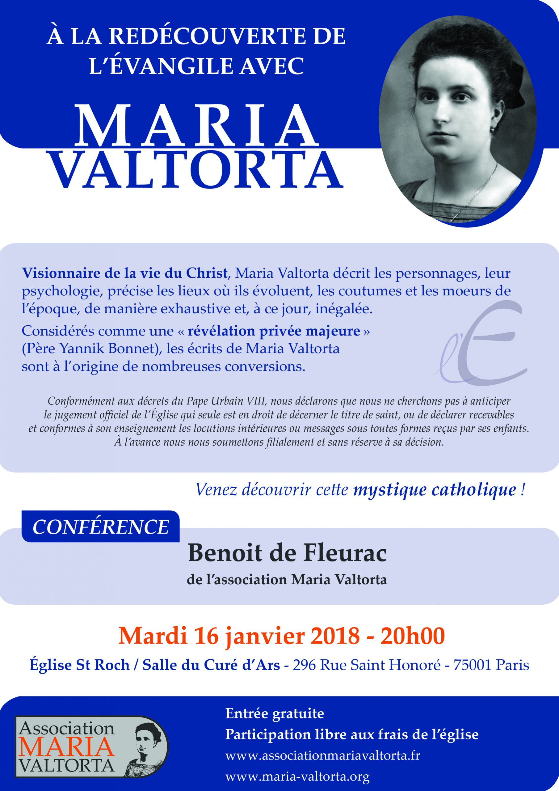 Conférence sur Maria Valtorta à Paris le 16 janvier 2018