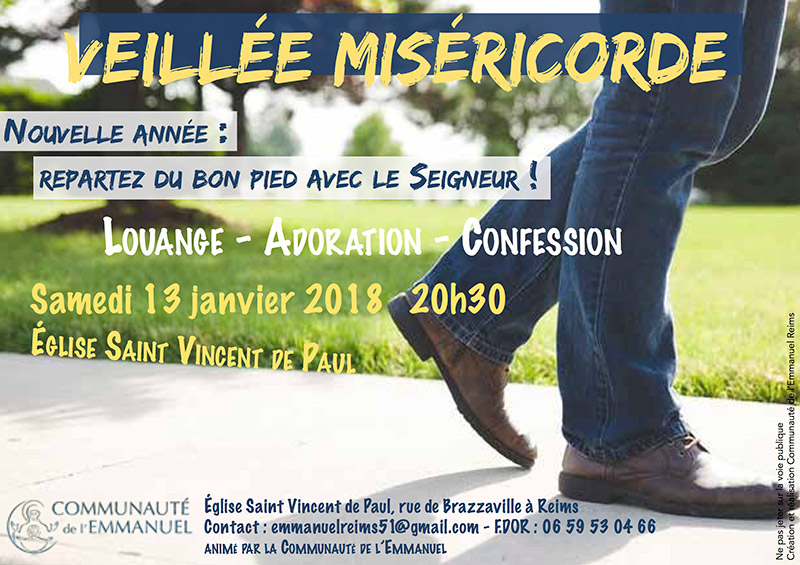 Communauté de l’Emmanuel : Veillée Miséricorde le 13 janvier 2018 à Reims (51)