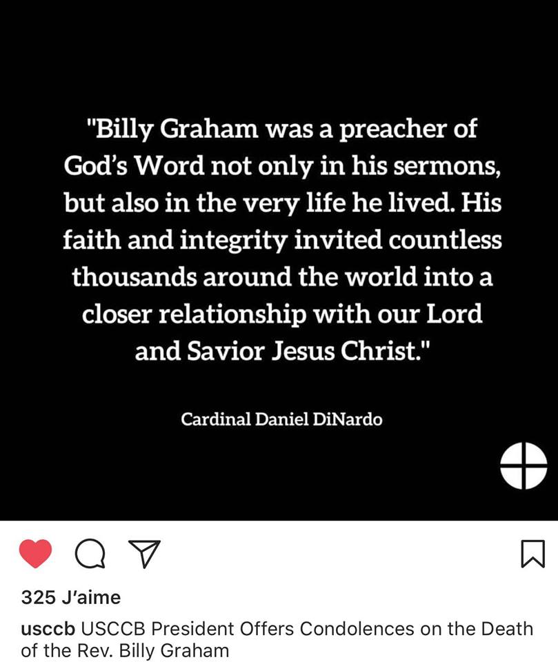 États-Unis – Décès de Billy Graham: l’hommage de l’Église catholique américaine