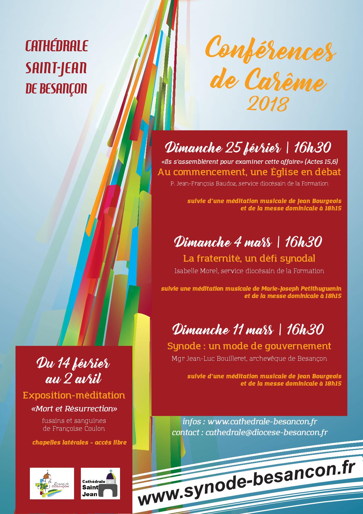 Conférences de carême à Besançon (25) les 25 février, 4 et 11 mars 2018