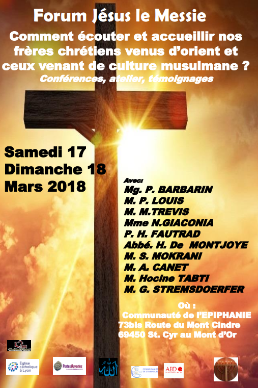 Prochain forum Jésus le Messie à Lyon (69) les 17 et 18 mars 2018
