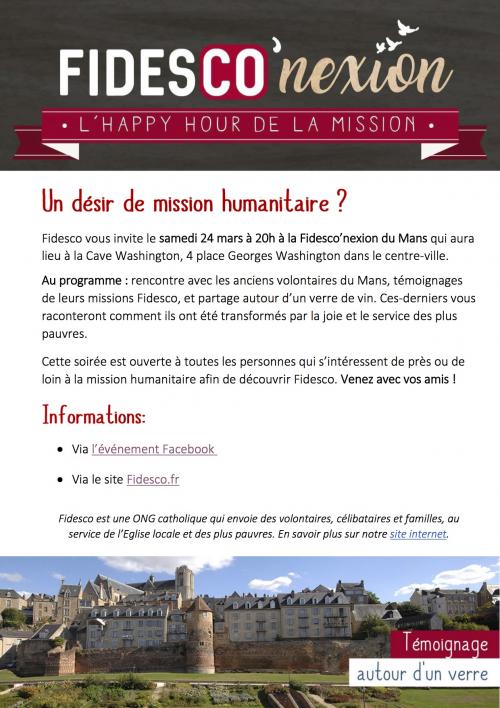 Soirée Fidesco – L’happy hour de la mission – au Mans (72) : samedi 24 mars 2018