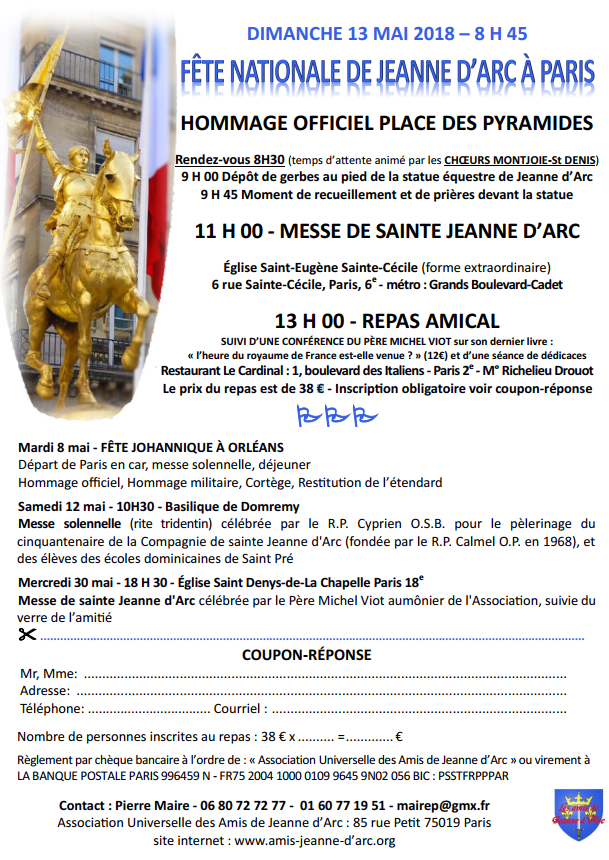 Fête nationale de Jeanne d’Arc à Paris le 13 mai 2018