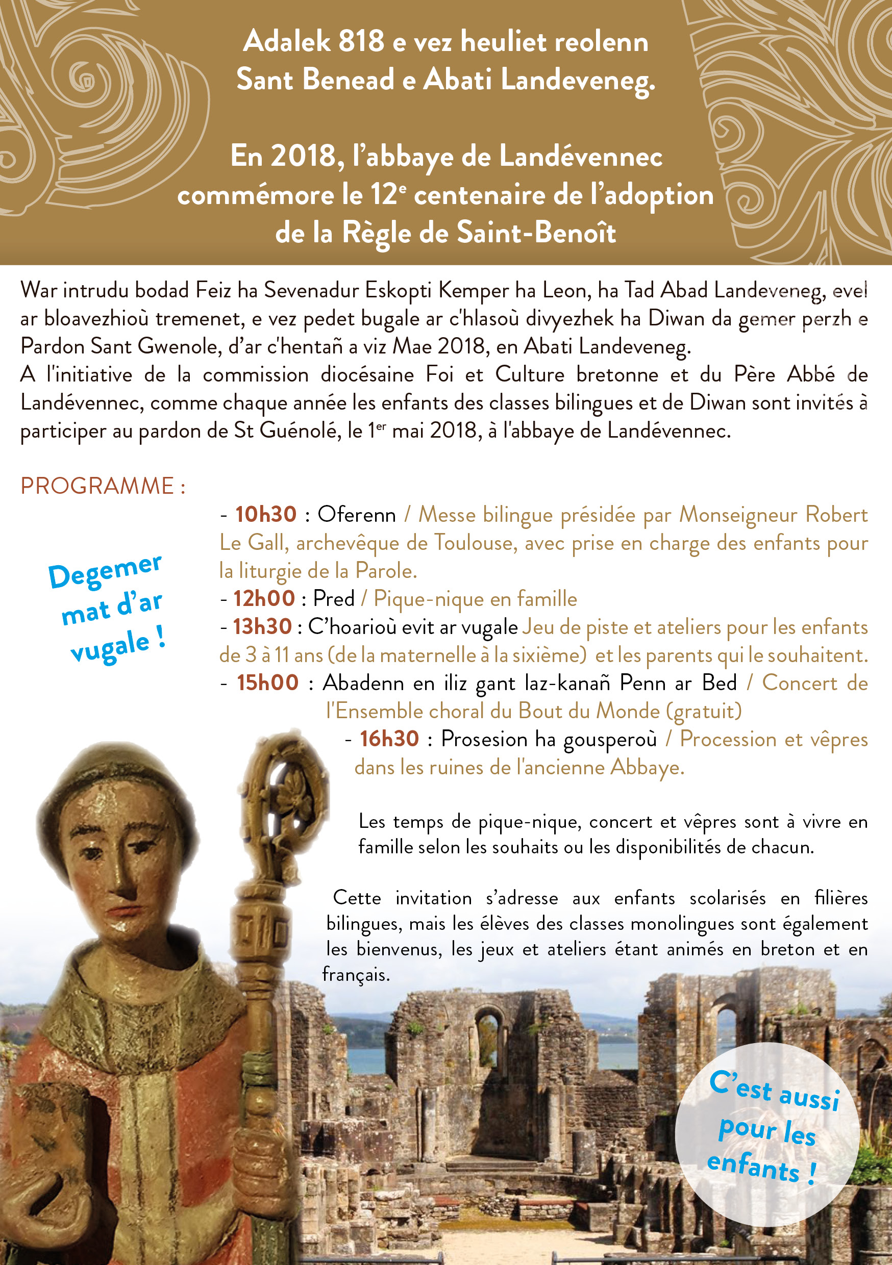 Pardon breton de saint Gwénolé pour les enfants à Landévennec (29) le 1er mai 2018