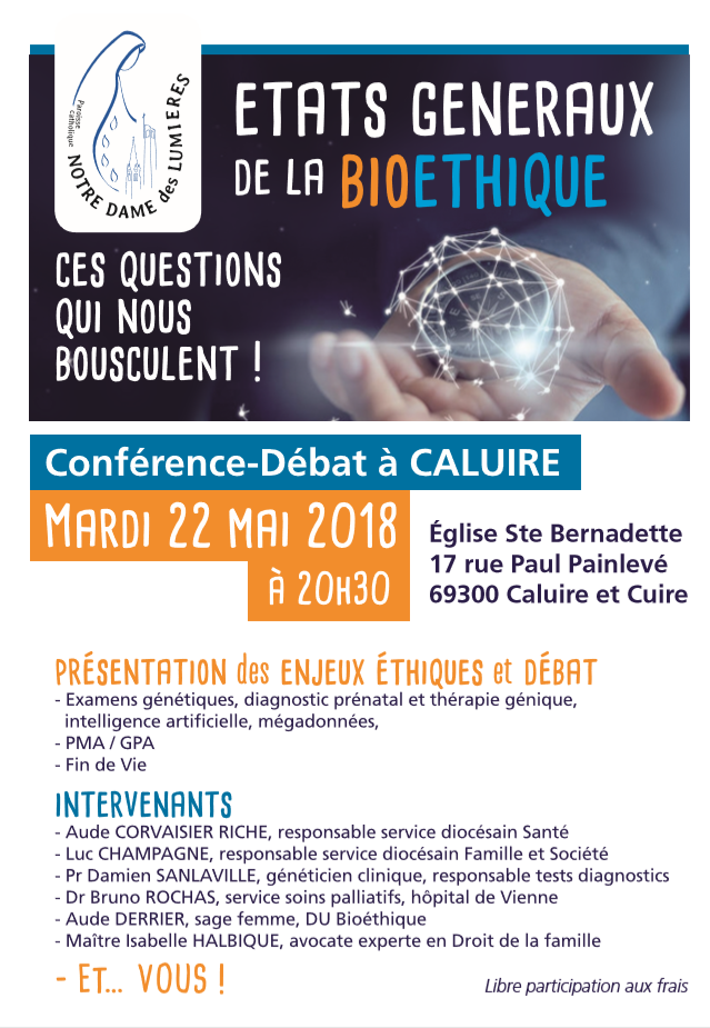 Conférence-débat bioéthique à Caluire (69) le 22 mai 2018