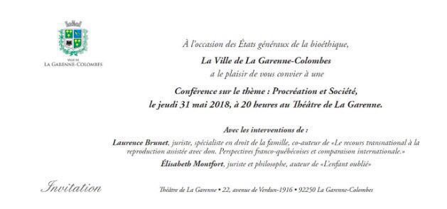 Conférence – Procréation et société – Le 31 mai 2018 à La Garenne-Colombes (92)