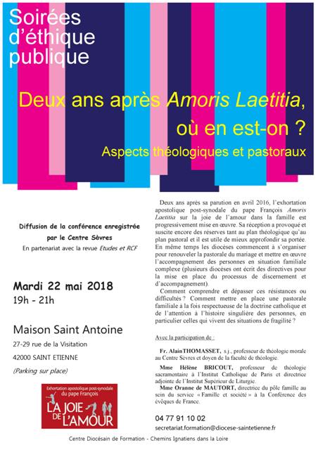 Les mardis de l’éthique : Deux ans après Amoris Laetitia, où en est-on ? le 22 mai 2018 à Saint-Etienne (42)