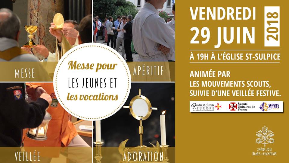 Messe pour les jeunes et les vocations et veillée festive le 29 juin 2018 à Paris