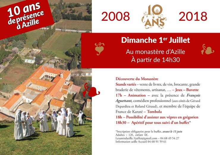 Monastère d’Azille (11) : 10 ans de présence – Découverte du monastère le 1er juillet 2018