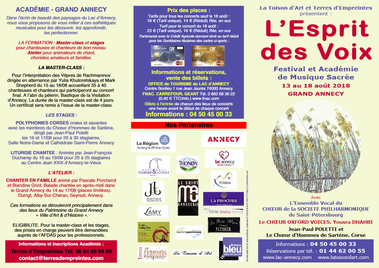 L’Esprit des Voix, festival et académie de musique sacrée à Annecy (74) du 13 au 18 août 2018
