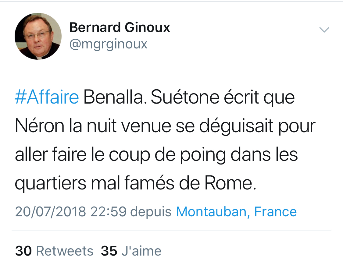 Un tweet de Mgr Ginoux sur l’affaire #Benalla