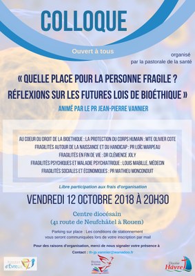 Colloque Bioéthique  le 12 octobre 2018 à Rouen (76)
