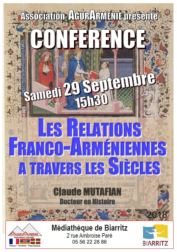 Conférence sur « Les relations franco-arméniennes » le 29 septembre 2018 à Biarritz (64)