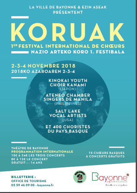 1er Festival international de choeurs KORUAK du 2 au 4 novembre 2018 à Bayonne (64)