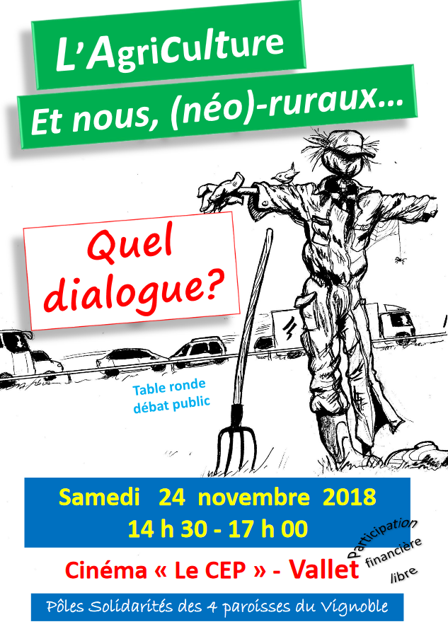 24 novembre 2018 : Table ronde « L’agriculture et nous, (néo)-ruraux : quel dialogue ? » à Vallet (44)