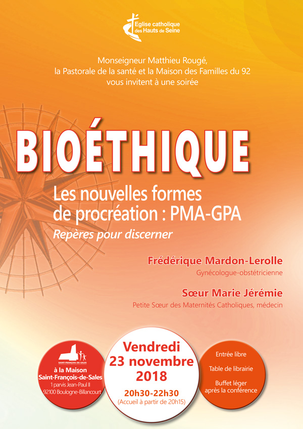 Soirée bioéthique “Les nouvelles formes de procréation : PMA-GPA” le 23 novembre 2018 à Boulogne (92)