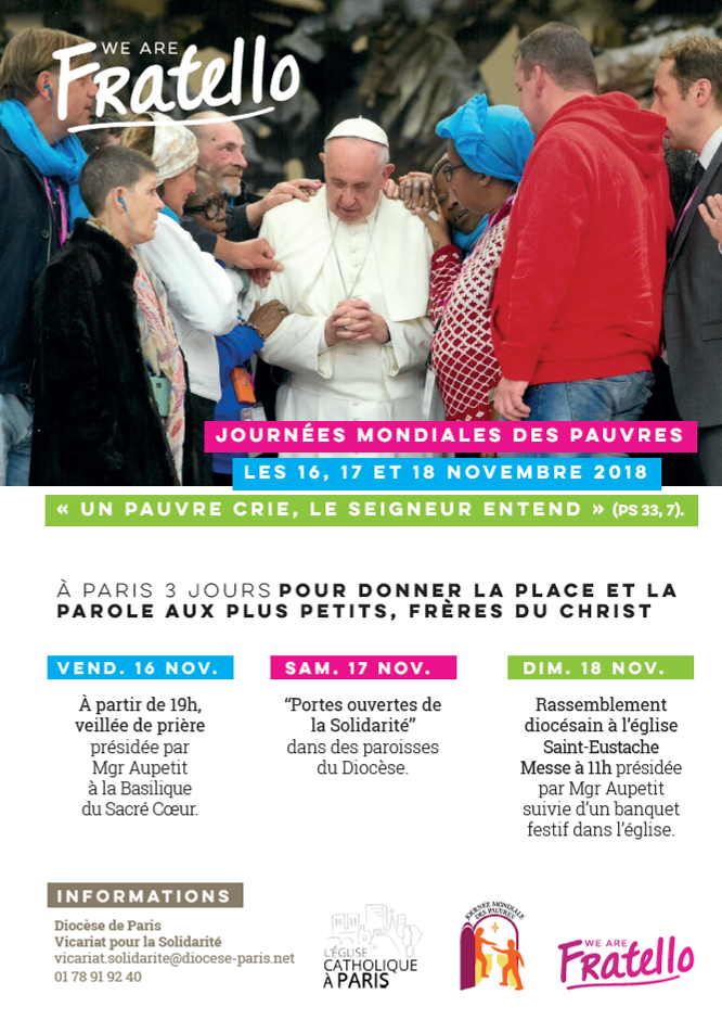Journées Mondiales des Pauvres – Programme à Paris du 16 au 18 novembre 2018