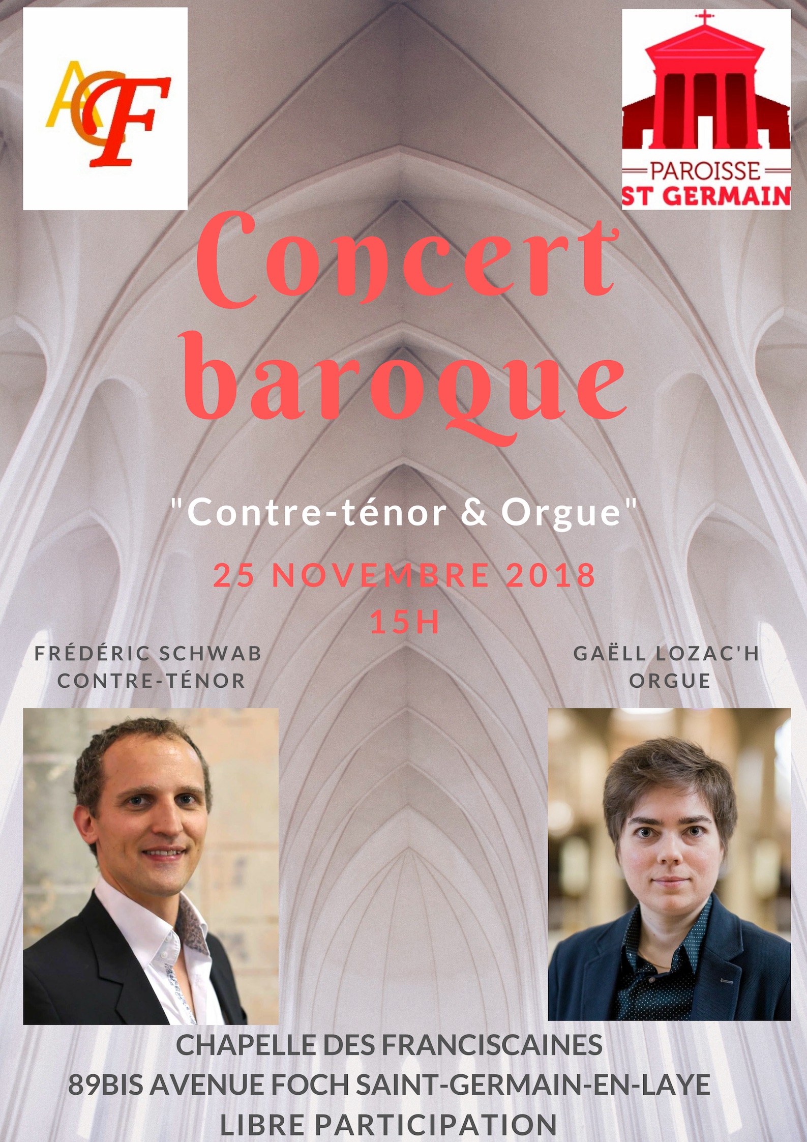 Concert Contre-ténor et orgue à Saint-Germain-en-Laye (78) le 25 novembre 2018