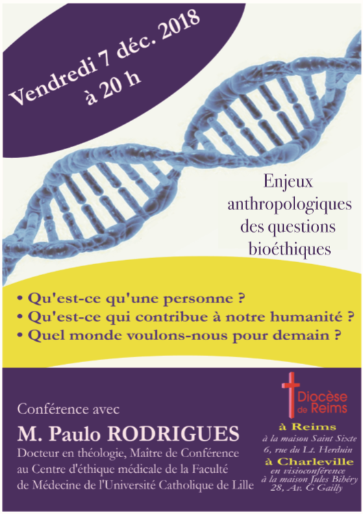 Enjeux anthropologiques des questions de bioéthique le 7 décembre 2018 à Reims (51)