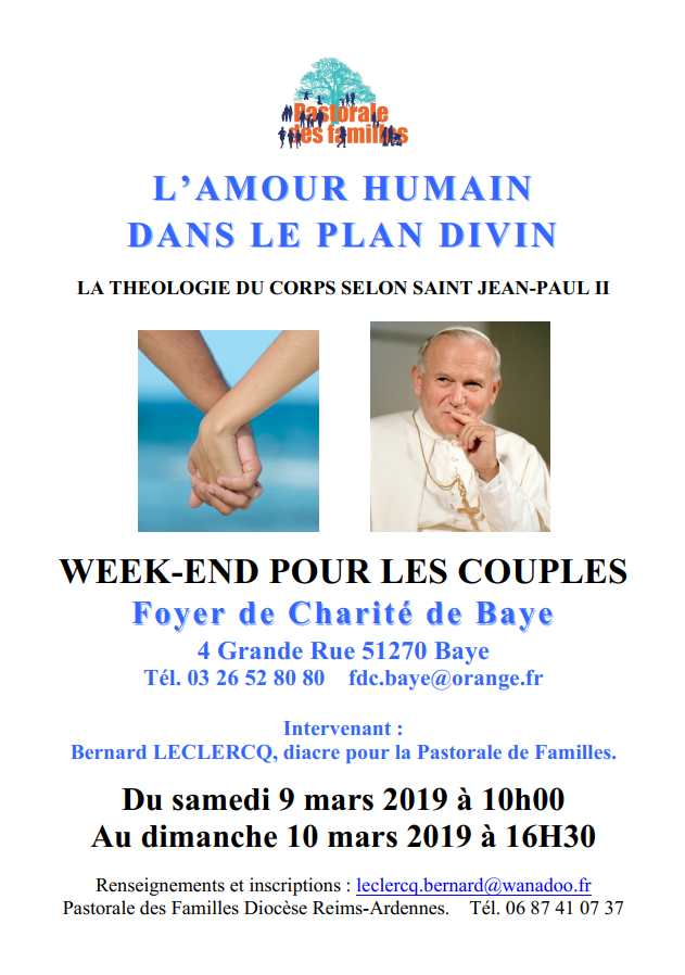 [9-10 mars] Week-end pour couples sur la théologie du corps de Jean-Paul II à Baye (51)