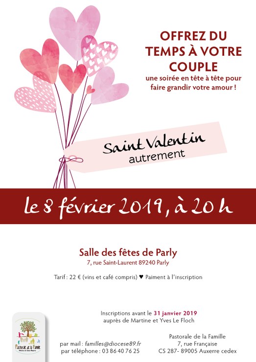 La Saint Valentin Autrement à Parly (89) le 8 février et Montréal (89) le 15 février 2019