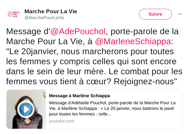 La Marche Pour La Vie adresse un message à Marlène Schiappa