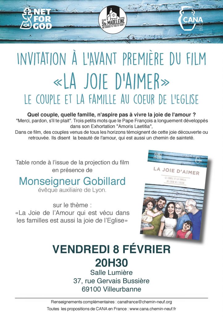 Avant-première « La joie d’aimer » le 8 février 2019 à Villeurbanne (69)