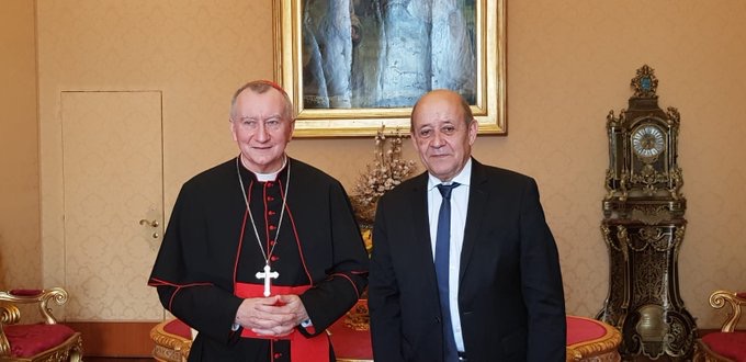 Entretien avec le cardinal Parolin et Jean-Yves Le Drian