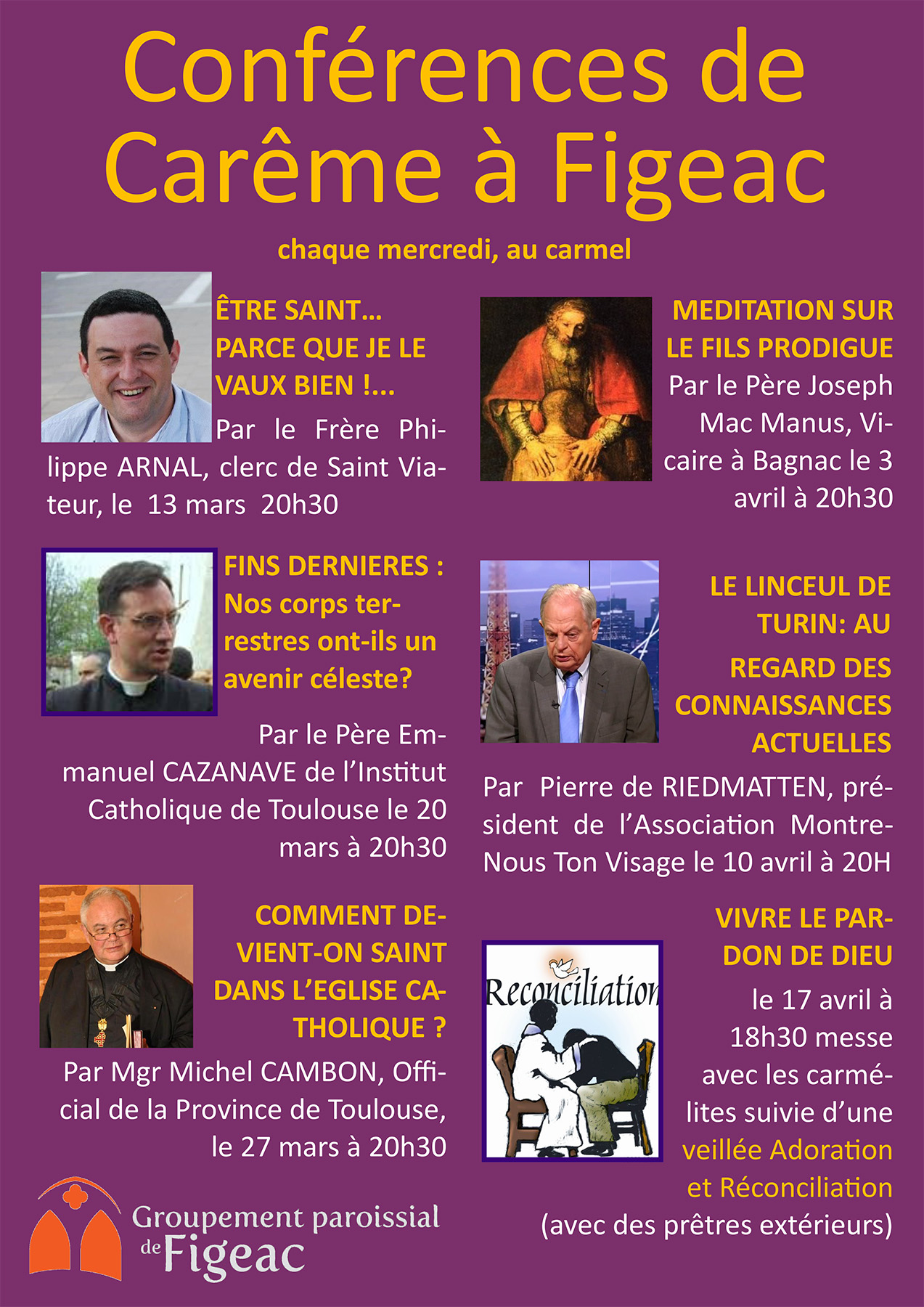 Conférences de Carême à Figeac (46) les 10 & 17 avril 2019