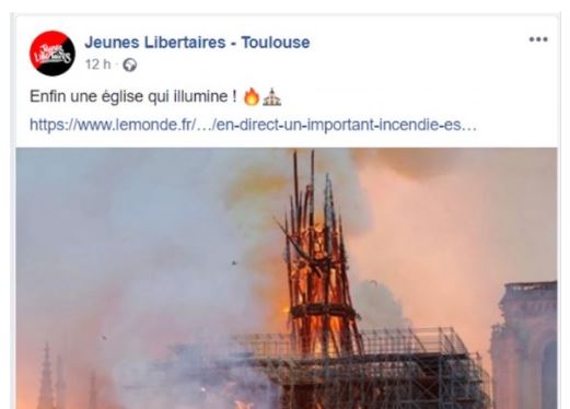 Incendie de Notre Dame, les anarchistes jubilent !