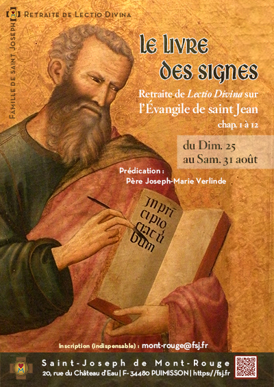 Retraite de Lectio Divina sur l’Évangile de saint Jean du 25 au 31 août 2019 à Puimisson (34)