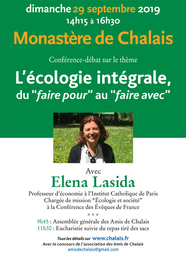 Conférence d’Elena Lasida sur l’Ecologie intégrale le 29 septembre au Monastère de Chalais (38)