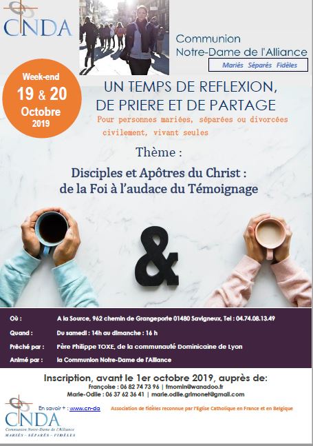 Récollection Communauté Notre-Dame de l’Alliance les 19 & 20 octobre 2019 à Savigneux (01)