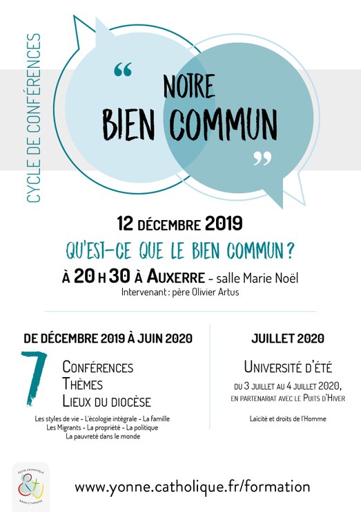 Cycle de sept conférences sur le bien commun : première soirée le 12 décembre 2019 à Auxerre (89)