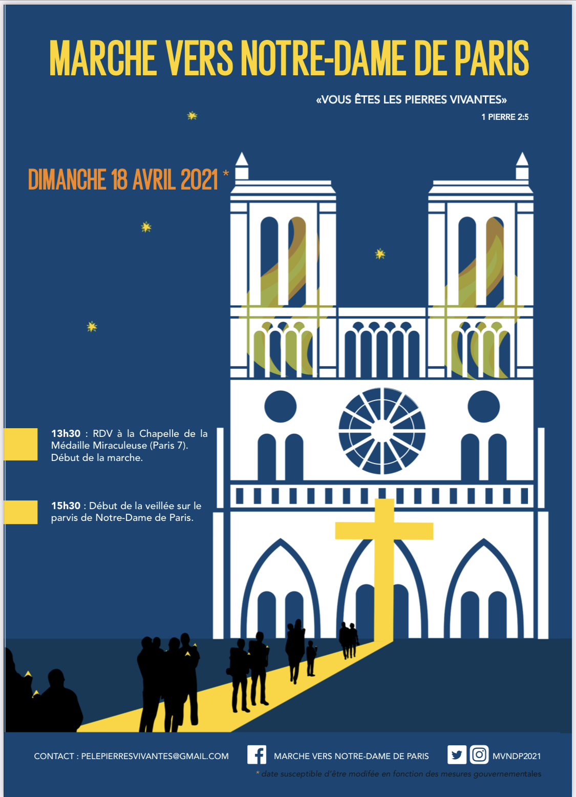 Paris: marche de la Chapelle de la Médaille Miraculeuse au parvis Notre-Dame de Paris