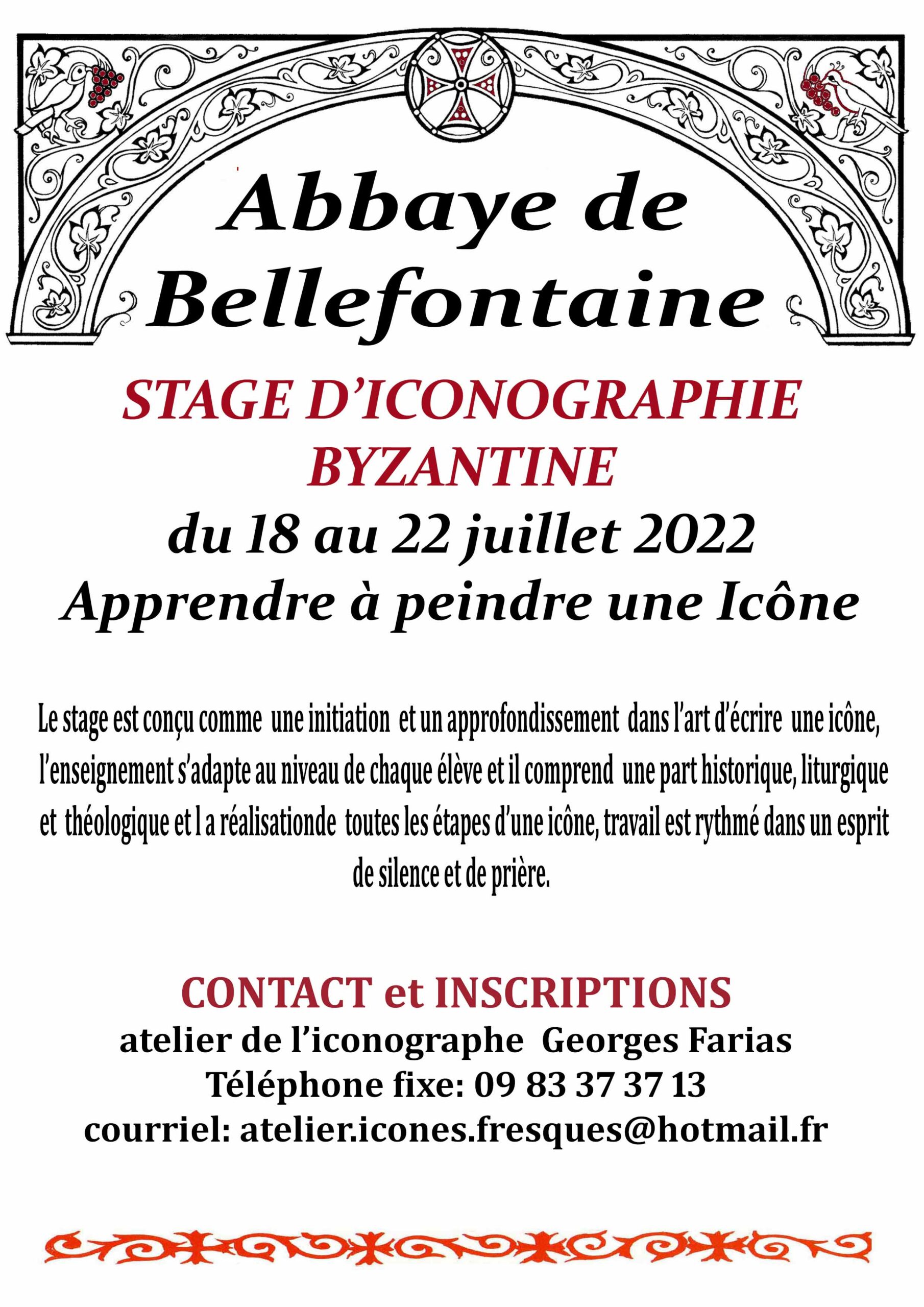 STAGE D’ICONOGRAPHIE ABBAYE DE BELLEFONTAINE du 18 au 22 Juillet 2022