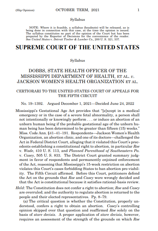 États-Unis: la Cour suprême annule sa jurisprudence qui autorisait l’avortement