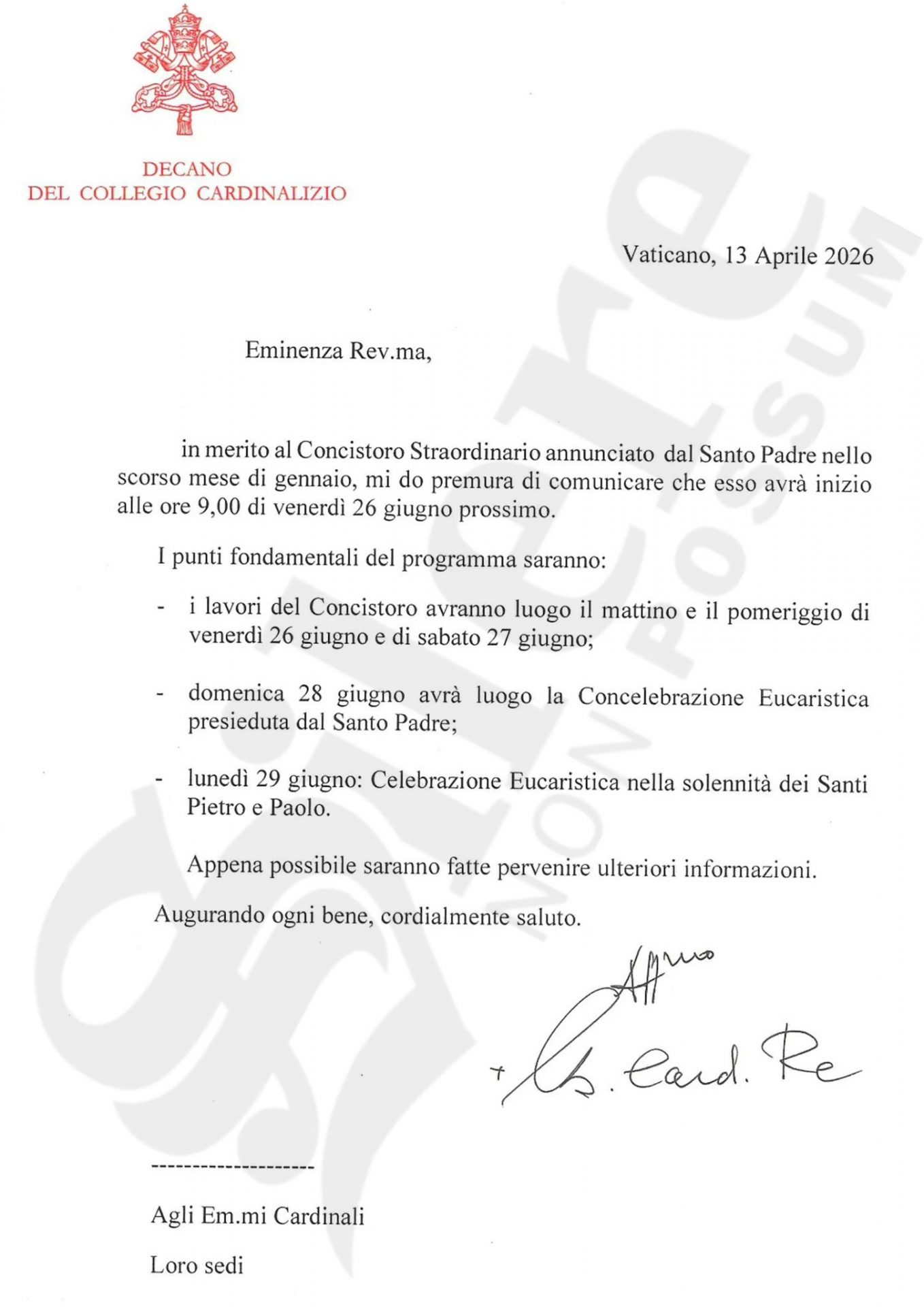 Rome: le pape Léon XIV convoque un consistoire du 26 au 27 juin 2026